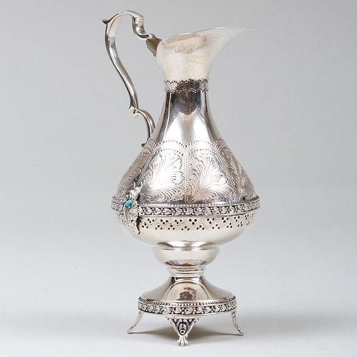 Continental Silver Ewer Inset with Turquoise