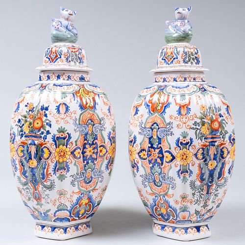 Pair of French Rouen Style Ceramic Jars and Covers