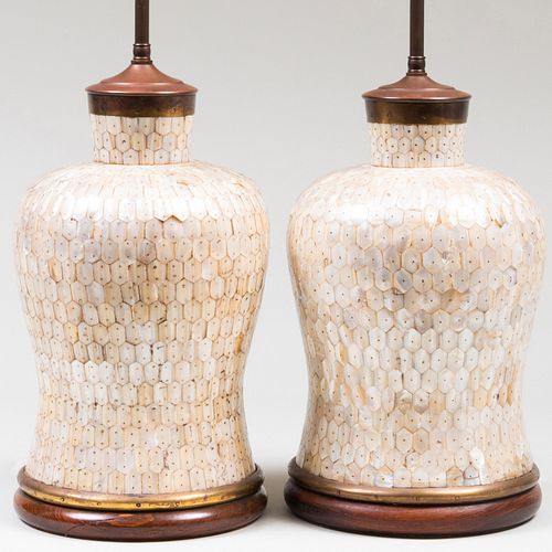 Pair of Mother-of-Pearl Mounted Table Lamps