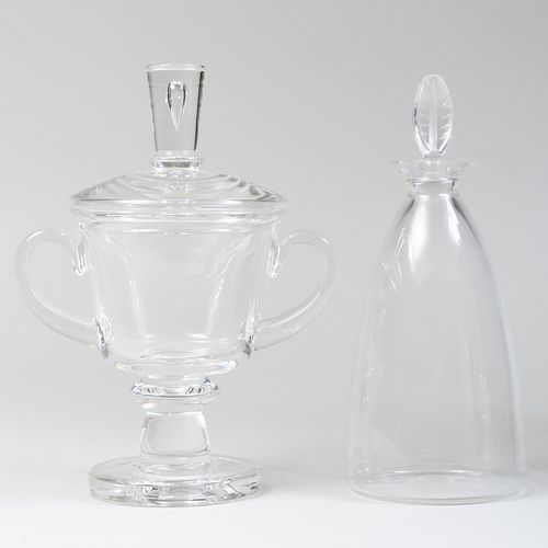 Lalique Glass Decanter and Steuben Cup and Cover