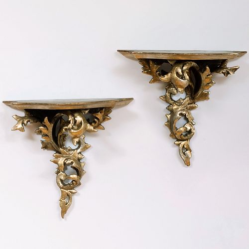 Pair of Rococo Style Silvered Wood Brackets