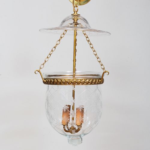 Brass and Etched Glass Four-Light Hundi Lantern