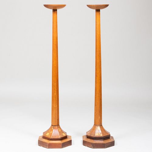 Pair of Tall English Oak and Parcel-Gilt Torchères