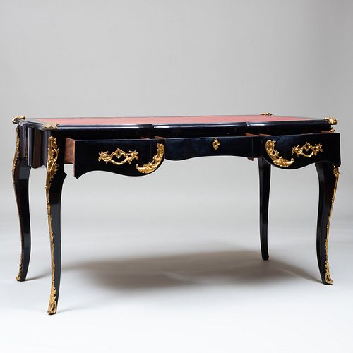 Louis XV Style Ormolu-Mounted Black Lacquer and Red Leather Bureau Plat