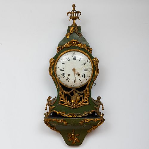 Louis XV Style Gilt-Metal-Mounted Green Lacquer Bracket Clock