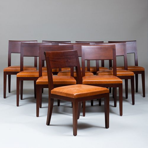 Set of Ten Christian Liaigre Mahogany and Leather Side Chairs for Holly Hunt