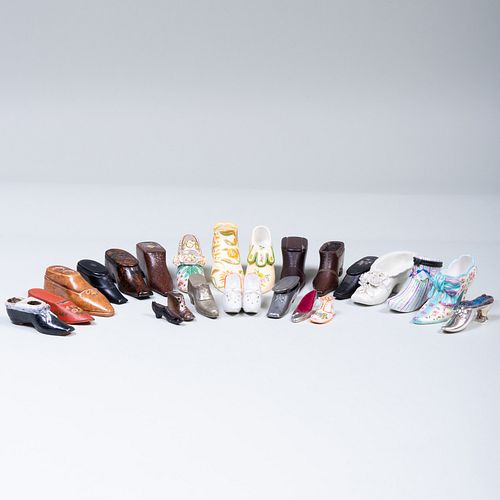 Large Group of Shoe Form Snuff Boxes and Shoe Form Objects