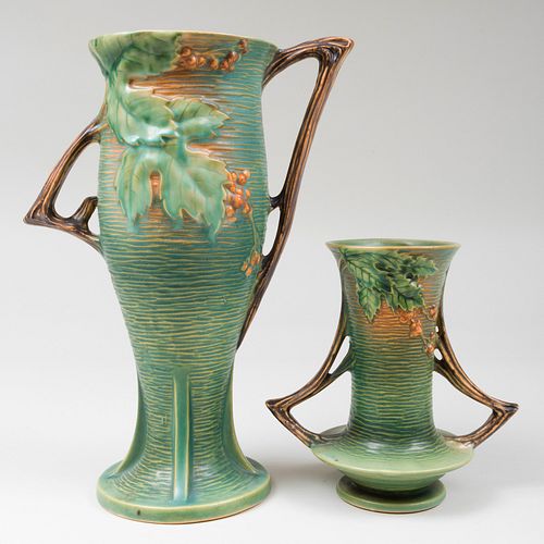 Two Roseville Pottery Glazed 'Bushberry' Vases