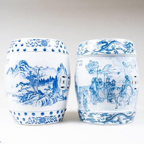 Two Chinese Blue and White Garden Seats
