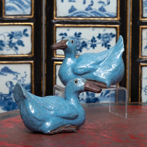 Pair of Chinese Export Porcelain Models of Ducks