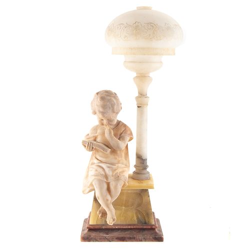 Continental Carved Alabaster Figural Lamp