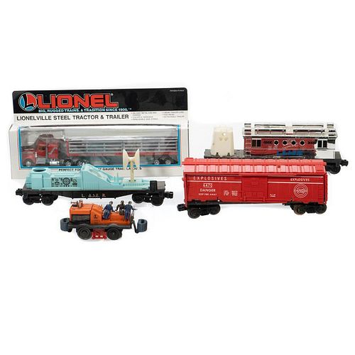 Lionel Gang Car, Lionel Steel Tractor Trailer, Laser Train parts, exploding box car