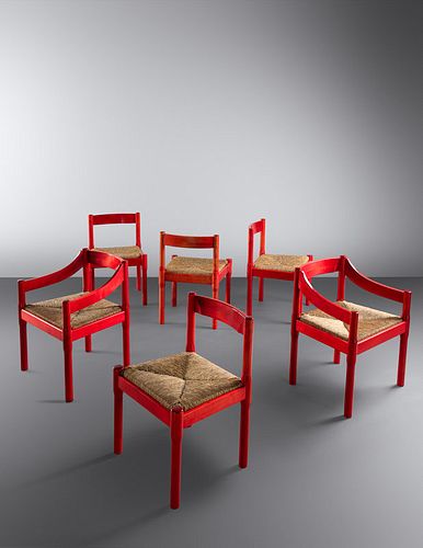 Vico Magistretti 
(Italian, 1920-2006)
Set of Six Carimate Dining Chairs