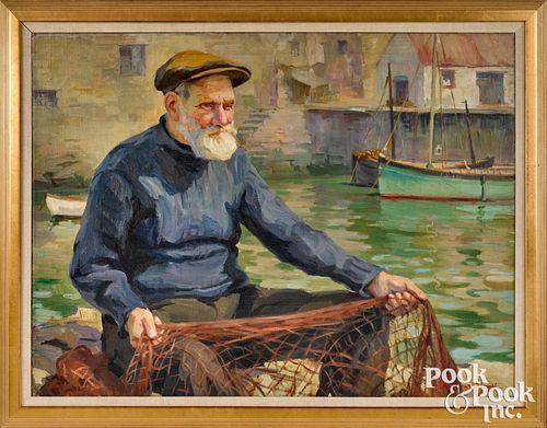 Isabel Cartwright oil on canvas of fisherman