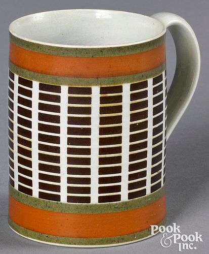 Mocha mug, with brown rectangular bands
