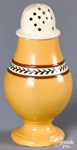 Mocha pepperpot, with yellow glaze and twig band