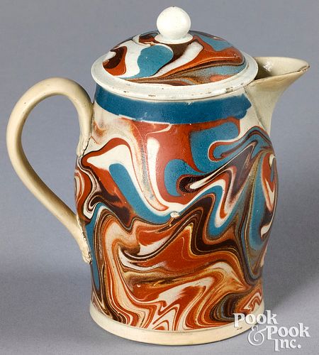 Mocha lidded pitcher, with marbleized glaze