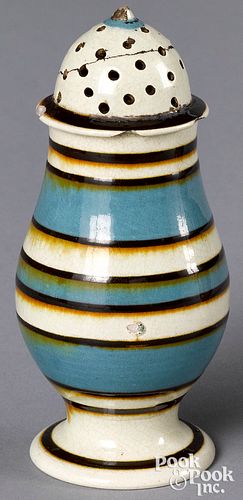 Mocha pepperpot, with blue, white, and brown bands