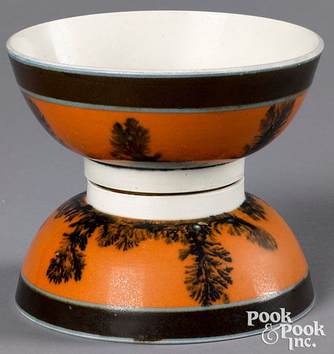 Two similar conjoined mocha bowls