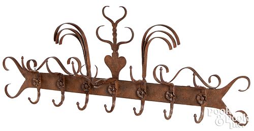 Wrought iron utensil or pot rack, early 20th c.