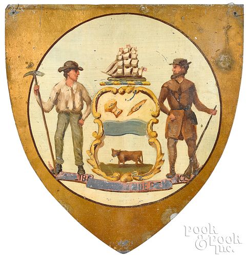 Painted zinc Arms of Delaware shield plaque