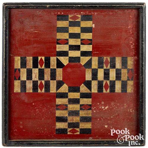 Painted pine parcheesi gameboard, late 19th c.