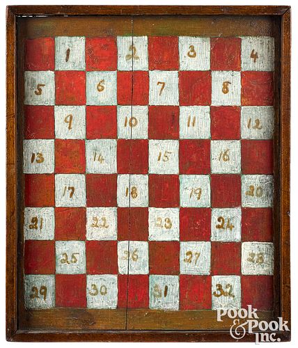 Canadian painted pine gameboard, late 19th c.