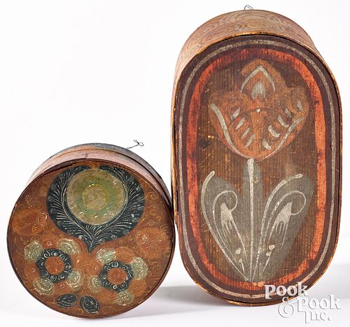 Two Continental painted bentwood boxes, 19th c.