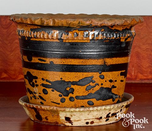Redware flowerpot and undertray, 19th c.