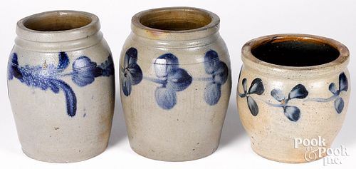 Three Mid Atlantic stoneware crocks, 19th c.