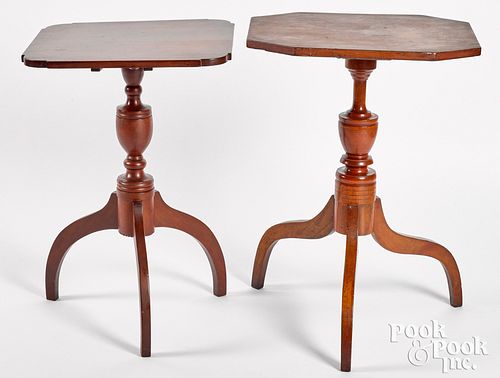 Two similar Federal cherry and birch candlestands