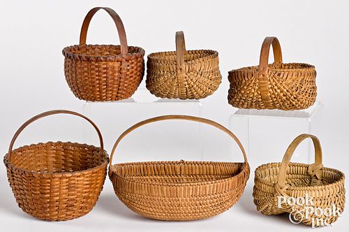 Six split oak baskets, early 20th c.