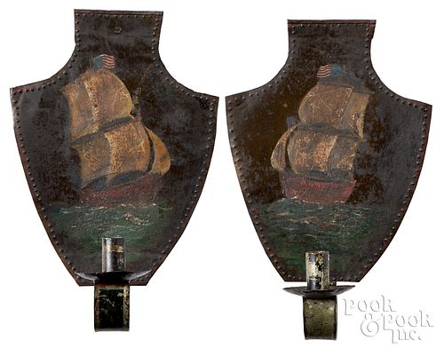 Pair of painted tin sconces, 19th c.