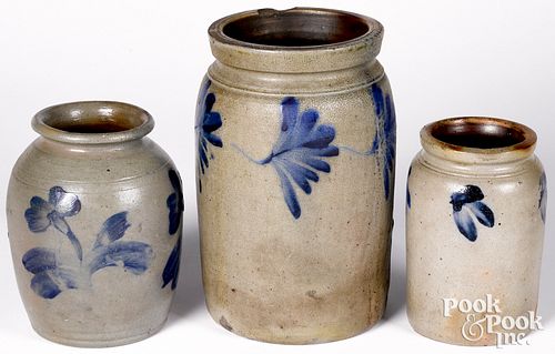 Three Mid Atlantic stoneware crocks, 19th c.