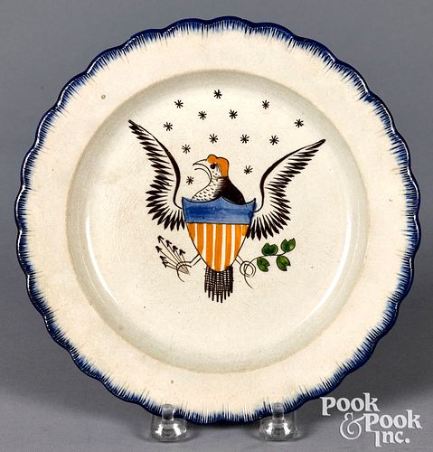 Pearlware blue feather edge plate, 19th c.