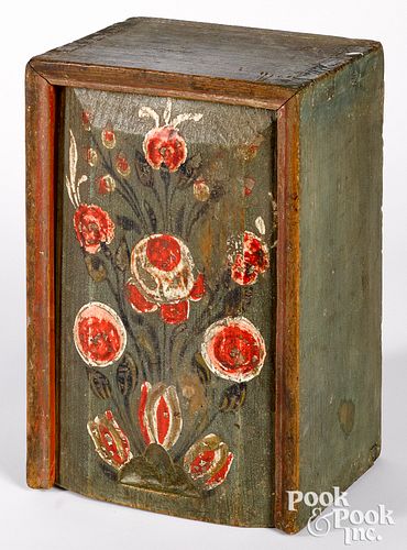 Painted pine slide lid box, ca. 1800