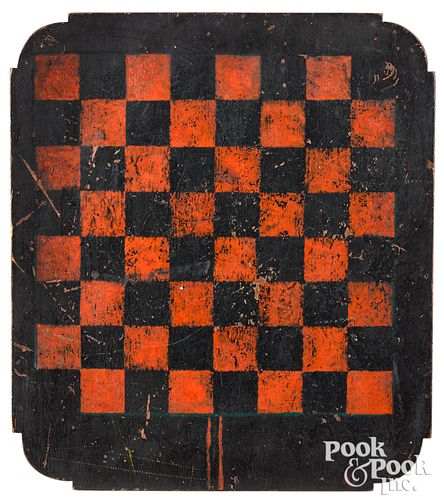 Painted butternut gameboard, early 20th c.