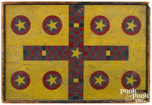 Painted pine double sided gameboard, late 19th c.