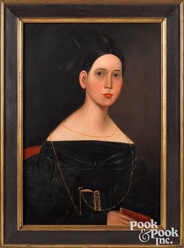 American oil on canvas portrait of a woman