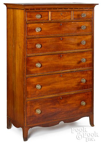 Federal tiger maple and cherry tall chest
