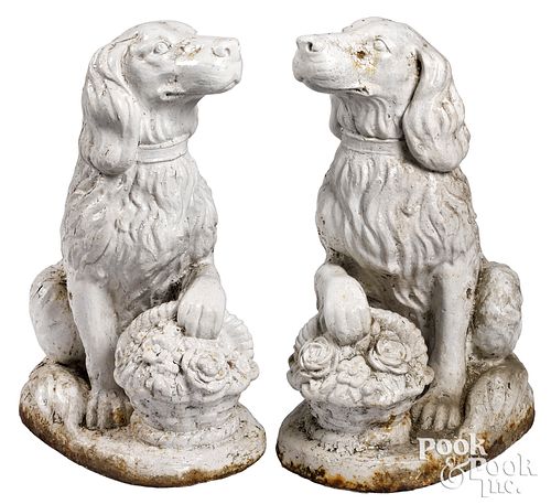 Pair of cast iron garden spaniels, late 19th c.