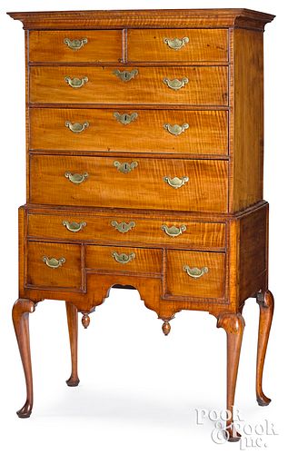 New England tiger maple high chest, ca. 1765