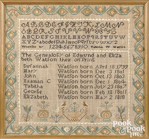 Maine silk on linen family register, early 19th c.
