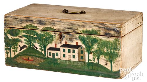 New England painted pine lock box, 19th c.