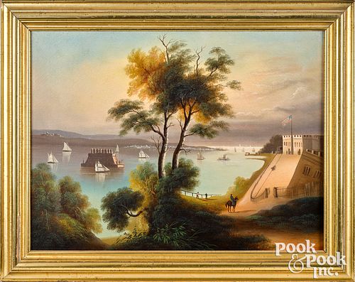 Hudson River oil on canvas landscape, 19th c.