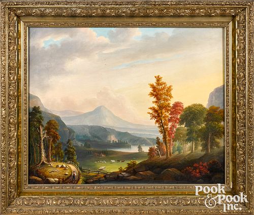 New England oil on canvas landscape, 19th c.