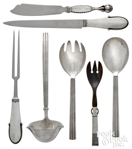 Seven Georg Jensen sterling silver serving utensil