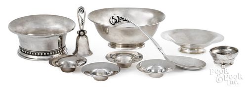 Ten pieces of Danish Modern style sterling silver
