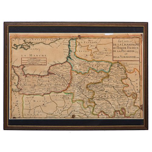  An English Hand-Colored Road Map and Map of Northern France