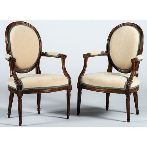 A Pair of Louis XVI Style Painted Beechwood Fauteuils